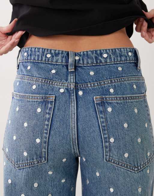 Mango Lunares 100% cotton straight leg polka-dot jeans in mid blue, 5 of 5