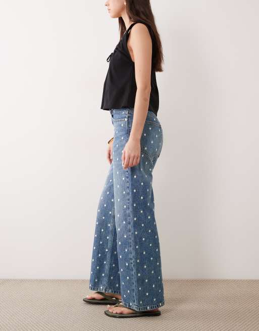 Mango - Lunares - Blå jeans i 100% bomuld med lige ben og polkaprikker, 2 af 5