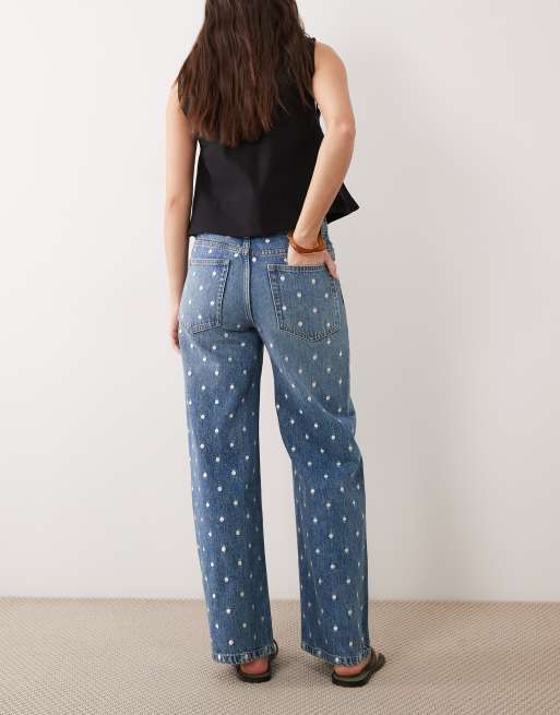 Mango - Lunares - Blå jeans i 100% bomuld med lige ben og polkaprikker, 3 af 5