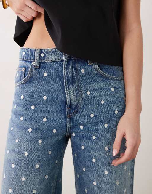 Mango - Lunares - Blå jeans i 100% bomuld med lige ben og polkaprikker, 4 af 5