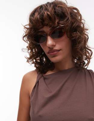 Mango - Lunettes de soleil ovales monture fine - Rose