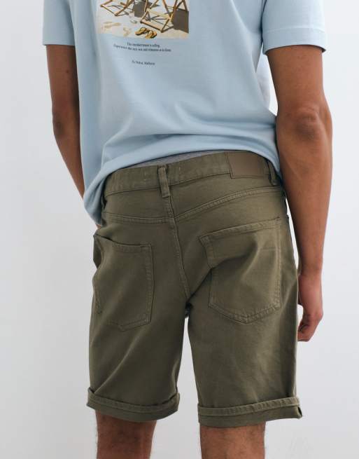 Mango – Luźne jeansowe szorty w kolorze khaki z podwijanymi nogawkami, 4 z 5