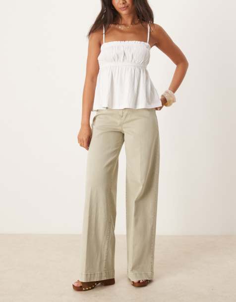 Mango straight leg loose fit jeans in washed khaki
