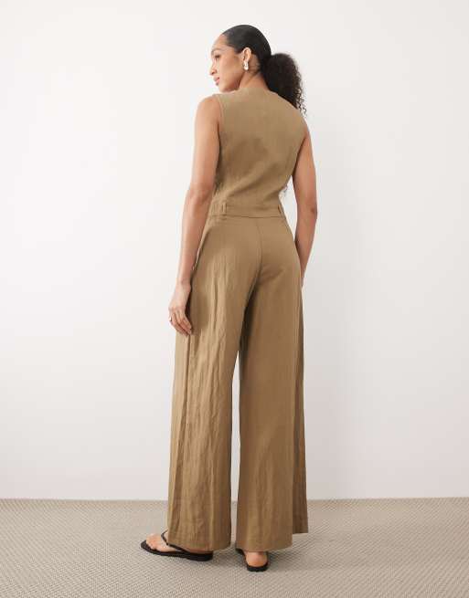 Mango - Lys khaki skræddersyet jumpsuit med knapper, 4 af 4