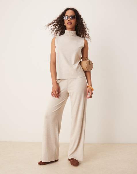 Mango - Lysbeige bukser i let strik - Del af sæt - view 1