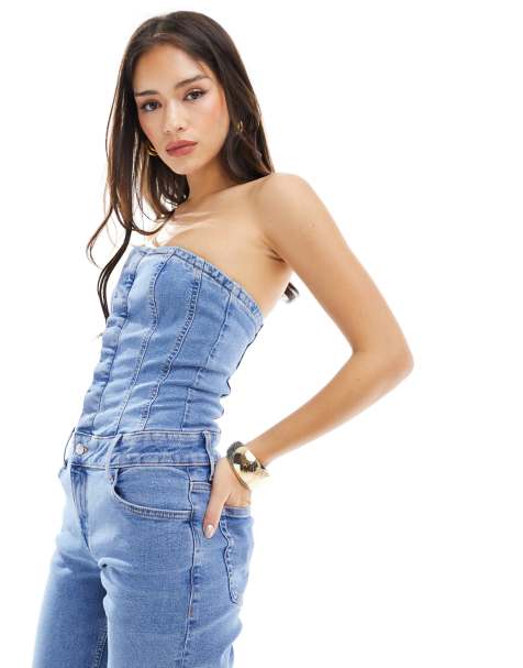 Mango - Lyseblå bardot-jumpsuit i denim - view 1