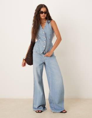 Mango - Lyseblå jeans med brede ben - Del af sæt - view 1
