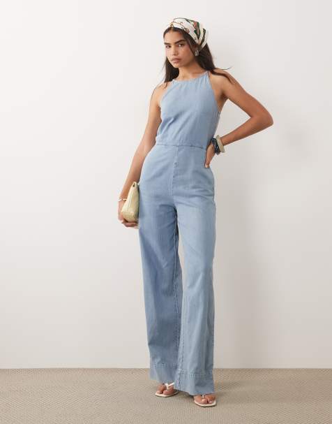 Mango - Lyseblåt denim-jumpsuit i 100% bomuld - view 1