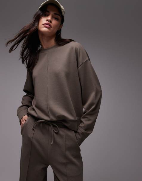 Mango - Lysebrun sweatshirt med frontsømme - Del af sæt - view 1