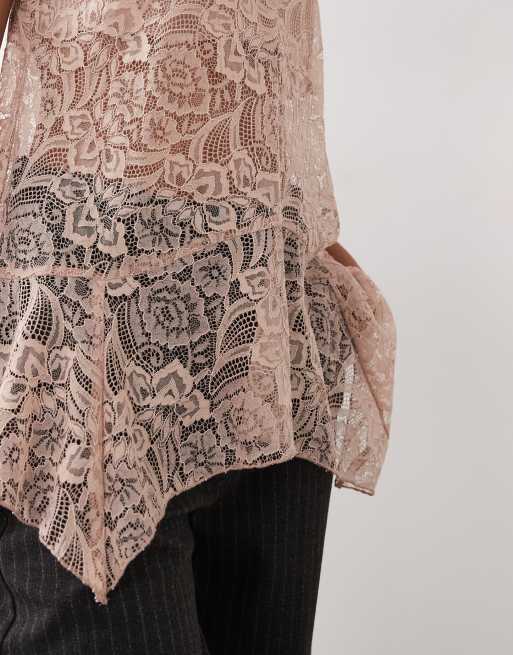 Mango - Lyserød longline-camitop i blondestof, 3 af 4