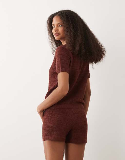 Mango Madeana knitted shorts co-ord in orange, 4 of 5