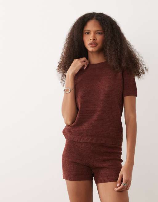 Mango - Madeana - Top a maniche corte in maglia arancione in coordinato