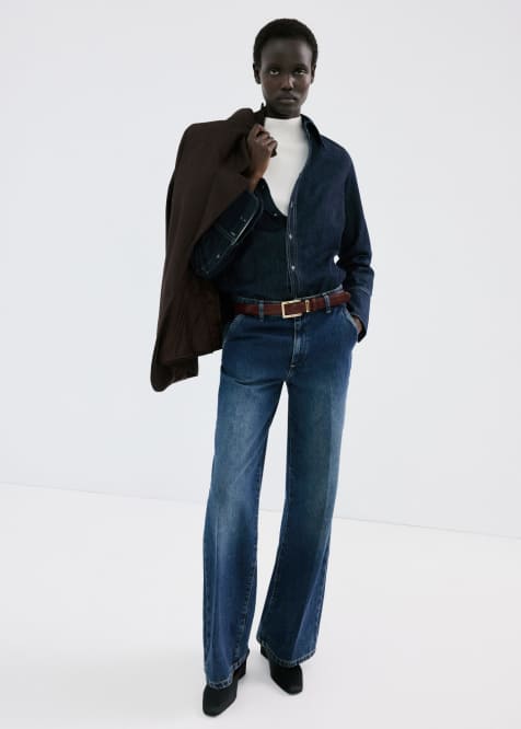 Mango Mae 100% cotton baggy jeans in dark blue - view 1