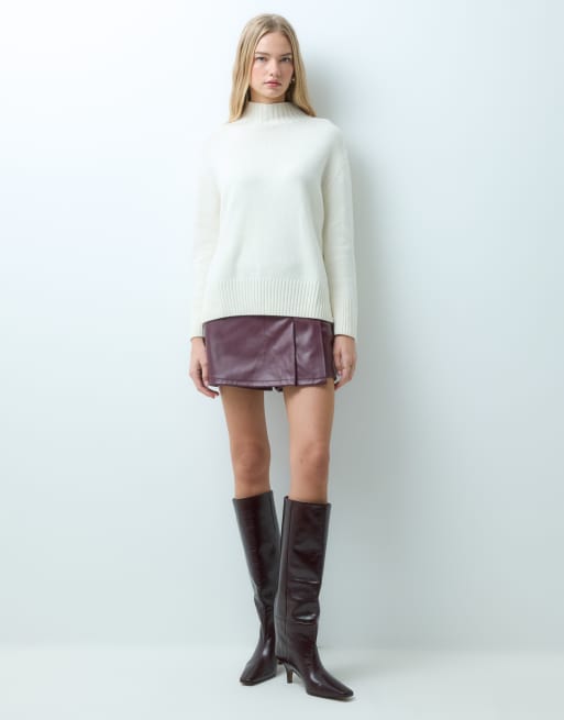Mango maglione a collo alto lavorato a maglia bianco, 4 di 4