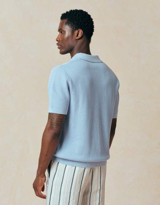 Mango - Maglione a maniche corte in 100% cotone blu chiaro con scollo a rever, 4 di 5