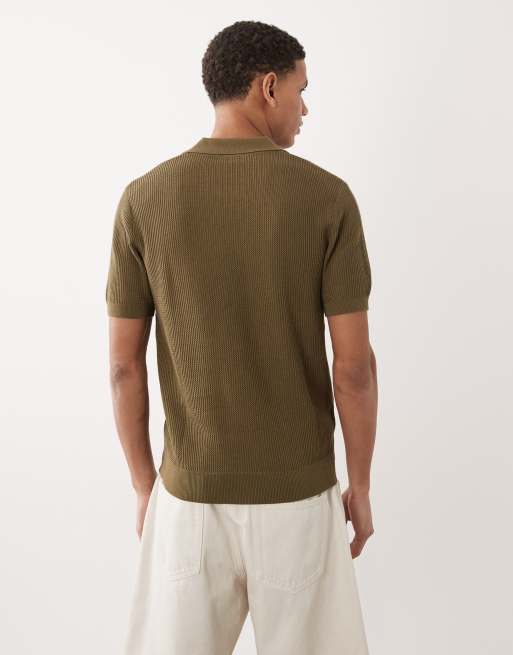 Mango - Maglione a maniche corte in 100% cotone kaki con scollo a rever, 5 di 5