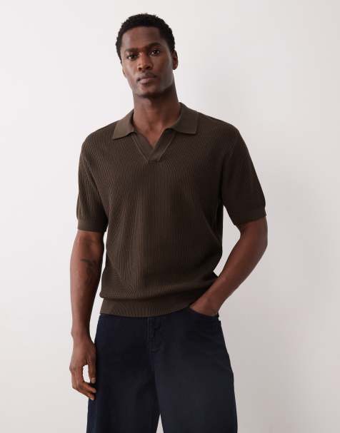 Mango - Maglione a maniche corte in 100% cotone marrone con scollo a rever - view 1