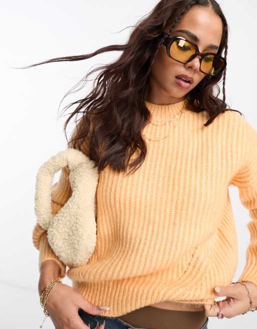 Mango - Maglione a maniche lunghe a coste color pesca