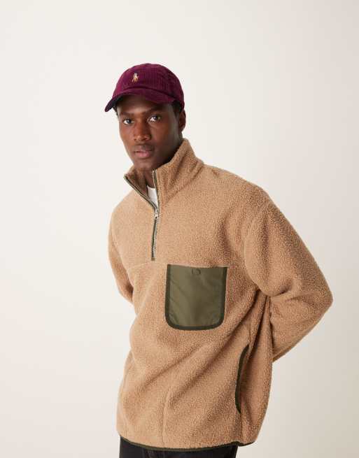 Mango - Maglione beige con dettaglio a contrasto e zip corta