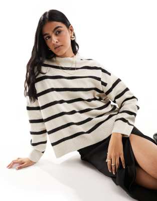 Mango - Maglione beige e nero a righe con scollo rotondo