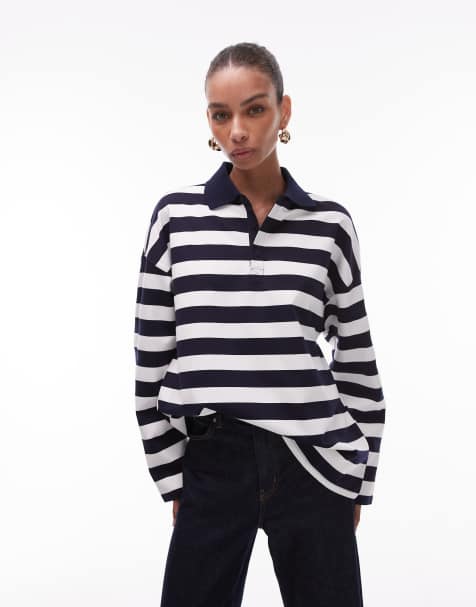 Mango - Maglione blu navy a righe con colletto a contrasto - view 1
