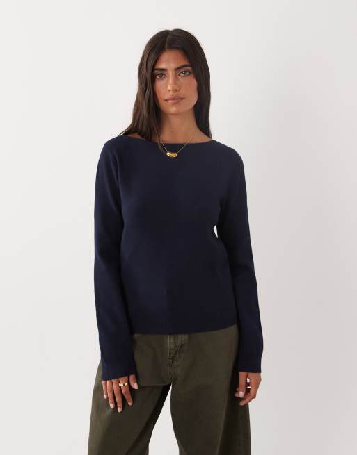 Mango maglione con scollo a barchetta navy, 2 di 4