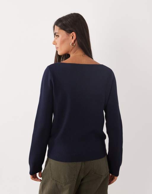 Mango maglione con scollo a barchetta navy, 4 di 4