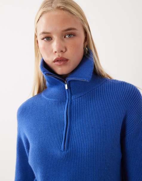 Mango maglione con zip corta blu elettrico - view 1