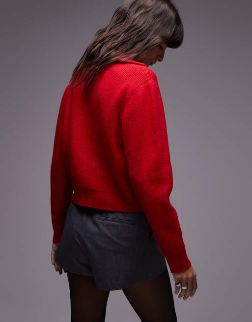 Mango - Maglione con zip corta rosso, 4 di 4