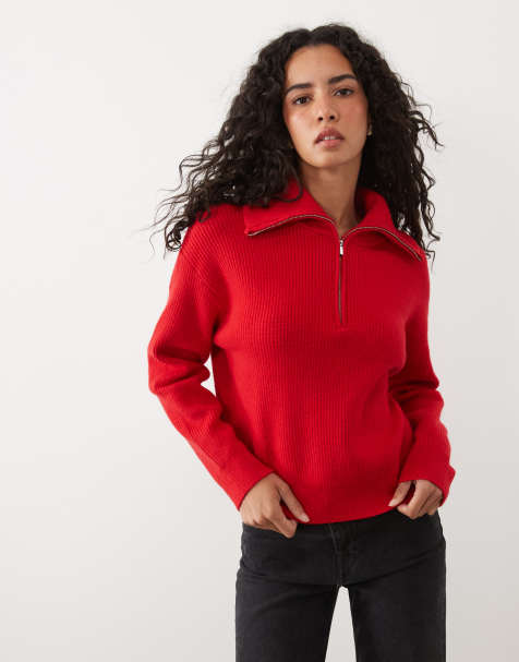 Mango maglione con zip corta rosso - view 1