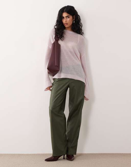 Mango - Maglione girocollo in misto lana e alpaca rosa pallido con maniche scampanate, 2 di 4