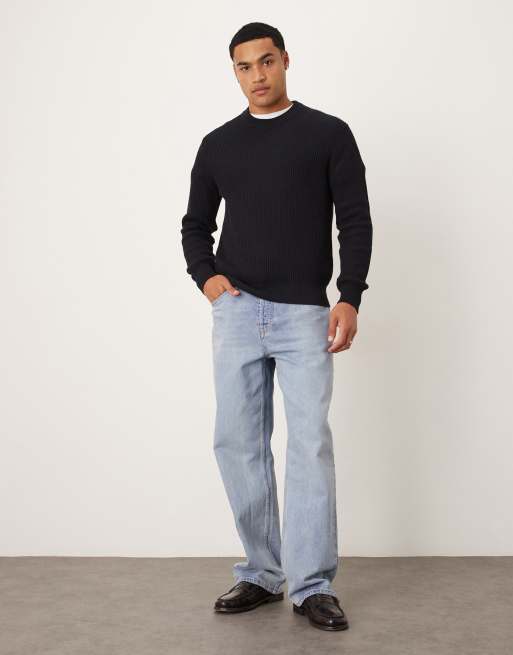 Mango - Maglione in cotone blu navy con scollo rotondo, 2 di 5