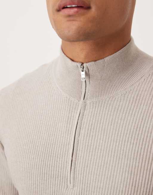 Mango - Maglione in misto cotone a coste écru con zip corta, 5 di 5