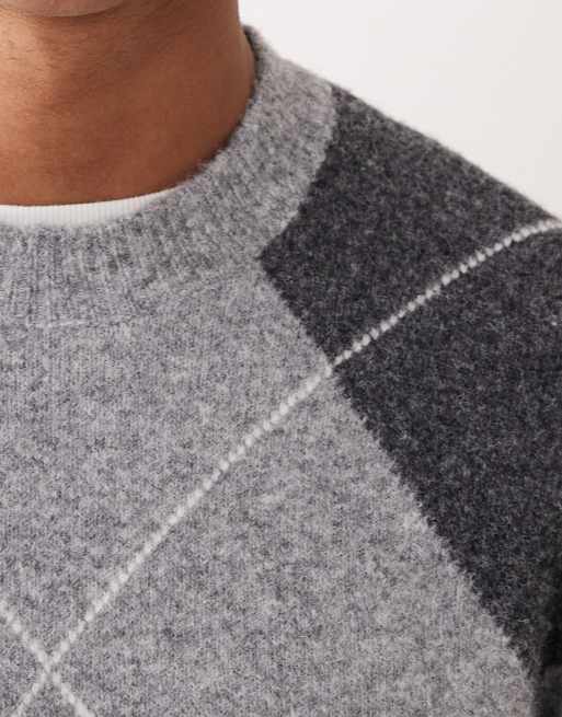 Mango - Maglione in misto lana grigio a losanghe, 5 di 5