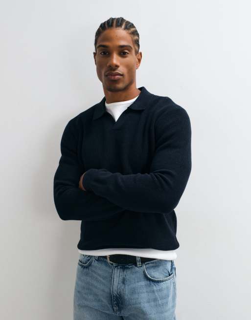 Mango maglione lavorato a maglia 100% cotone con collo a rever navy, 3 di 10