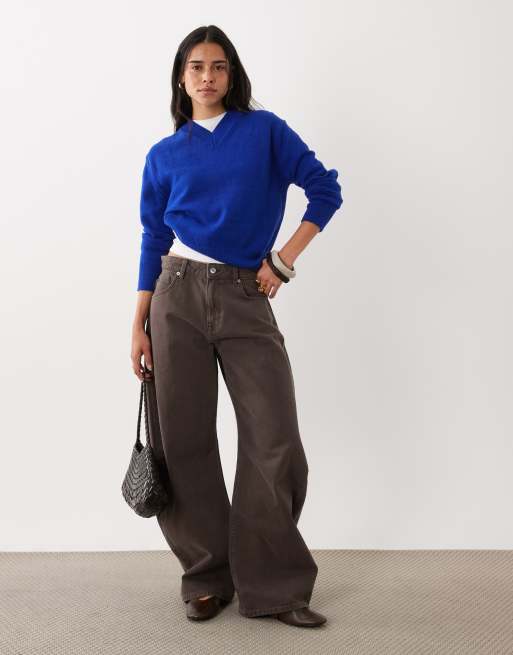 Mango maglione lavorato a maglia con scollo a V blu elettrico, 2 di 4