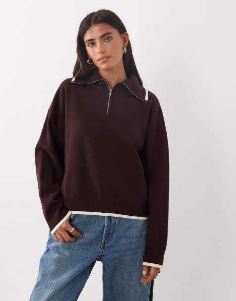 Mango maglione lavorato a maglia con zip corta bordeaux - view 1