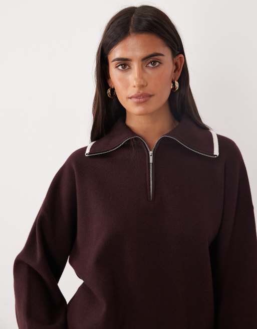 Mango maglione lavorato a maglia con zip corta bordeaux, 3 di 4