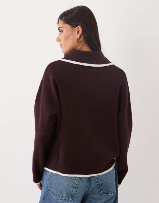 Mango maglione lavorato a maglia con zip corta bordeaux, 4 di 4
