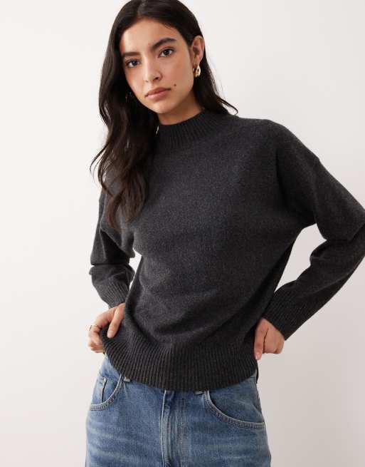 Mango - Maglione lavorato accollato color antracite 
