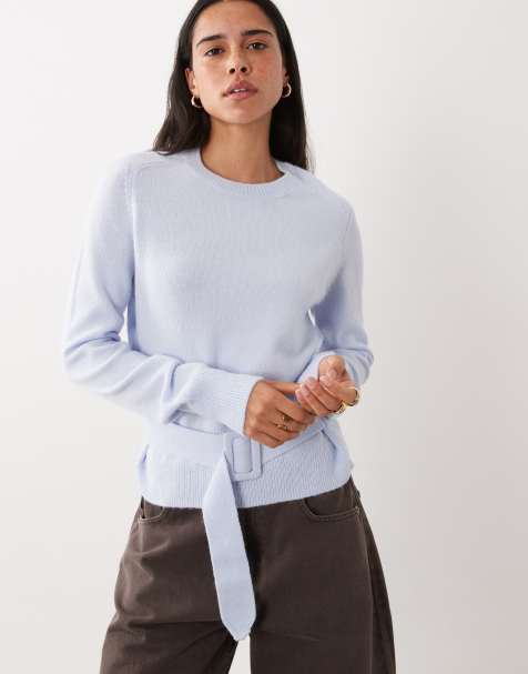 Mango maglione lavorato con cintura azzurro chiaro - view 1