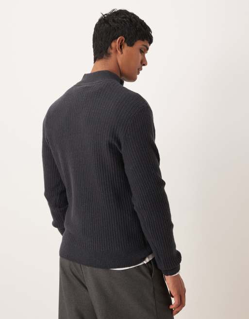 Mango - Maglione lavorato in misto lana blu con zip corta, 3 di 5