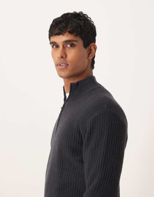 Mango - Maglione lavorato in misto lana blu con zip corta, 4 di 5
