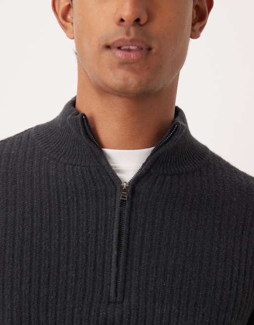 Mango - Maglione lavorato in misto lana blu con zip corta, 5 di 5