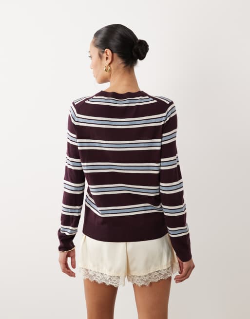 Mango - Maglione leggero a righe bordeaux e blu, 2 di 4