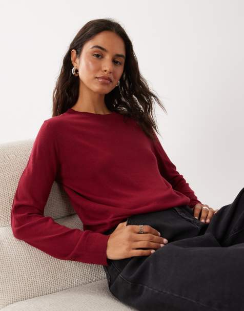 Mango maglione leggero girocollo in bordeaux chiaro - view 1