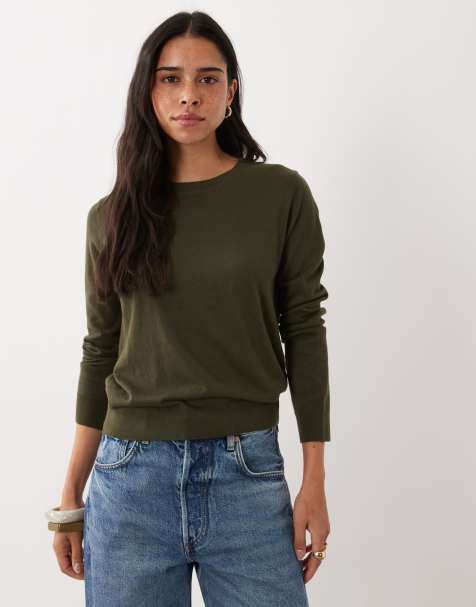 Mango maglione leggero girocollo in khaki - view 1