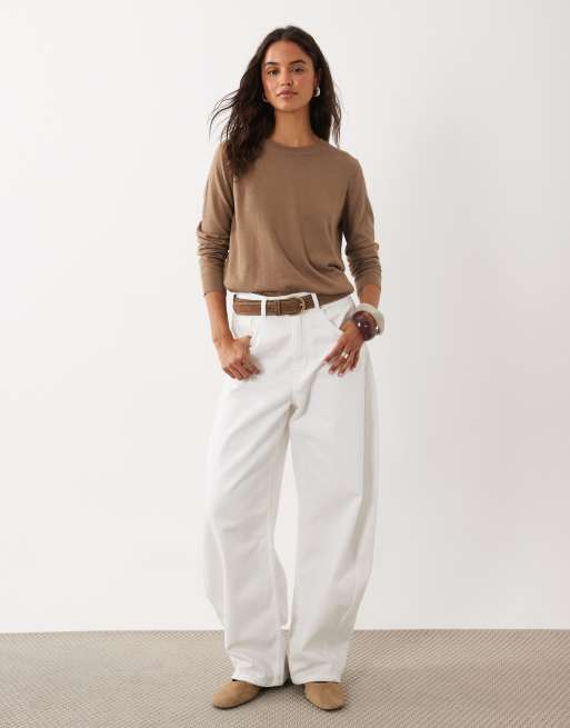 Mango maglione leggero girocollo in marrone chiaro, 3 di 4