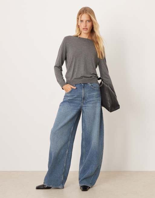 Mango - Maglione leggero grigio con scollo rotondo, 2 di 4