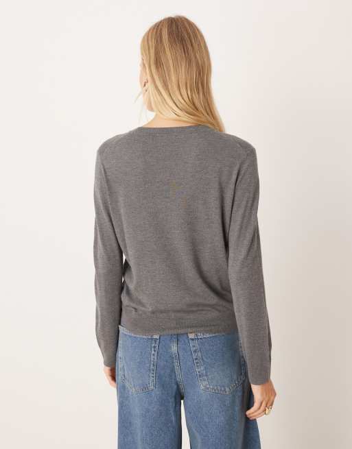 Mango - Maglione leggero grigio con scollo rotondo, 3 di 4